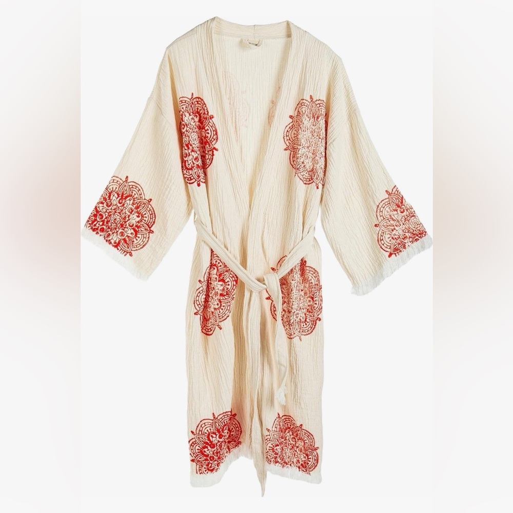 Aurelia Red Mandala Cotton Robe Cover-Up